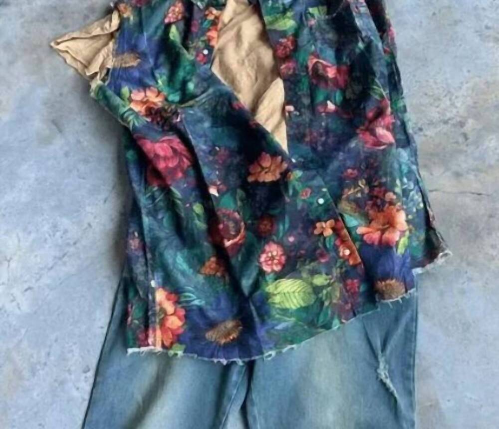 NEW A RARE BIRD women's flannel vest in dark rag floral